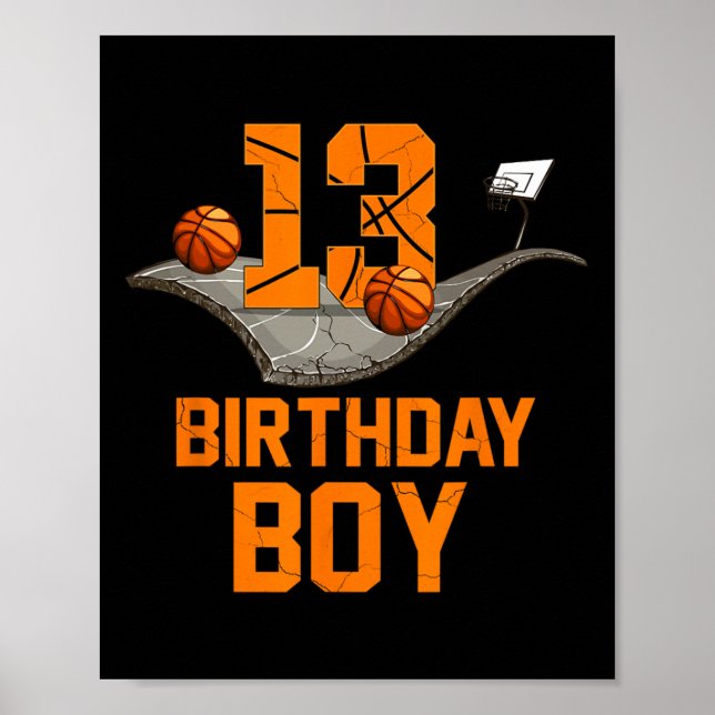 13th Birthday Bysketbyll Jersey 13 Year Old Boy  Poster (Front)