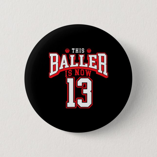 13th Birthday Bysketbyll Lover 13 Years Old Bday  6 Cm Round Badge (Front)