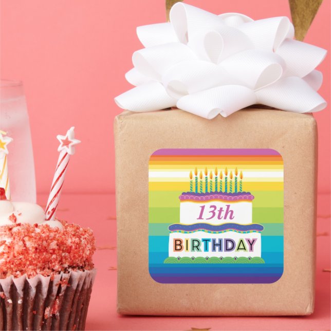 13th Birthday Cake With Rainbow Stripes Sticker (Party)