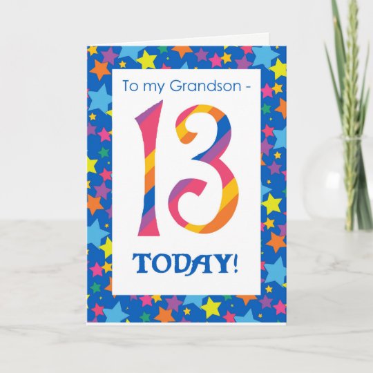 13th Birthday Card For Grandson Stripes And Stars