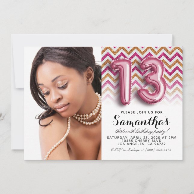 13th Birthday Chevron Portrait Invitation (Front)