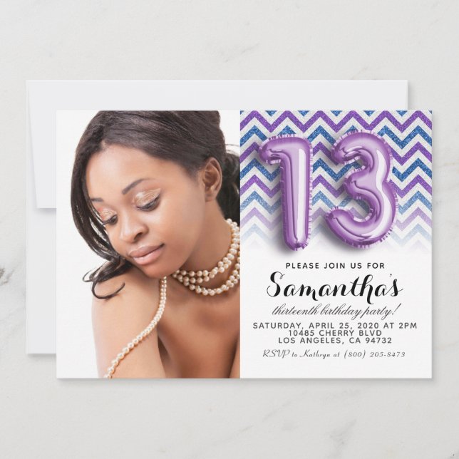 13th Birthday Chevron Portrait Invitation (Front)