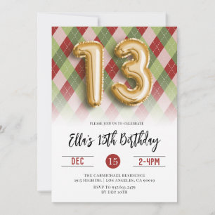 13th Birthday Christmas Gold Invitation