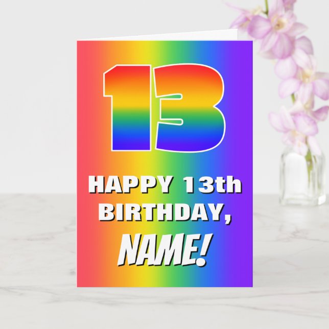 13th Birthday: Colorful, Fun Rainbow Pattern # 13 Card (Orchid)