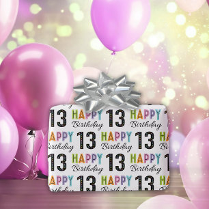 13th Birthday Colorful Typography  Wrapping Paper
