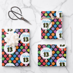 13th Birthday Colourful Balloons Polka Dot Stars Wrapping Paper Sheet