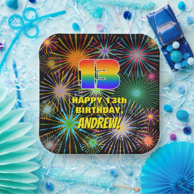 13th Birthday: Colourful, Fun Celebratory Firework Paper Plate (Party)