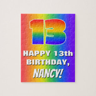13th Birthday: Colourful, Fun Rainbow Pattern # 13 Jigsaw Puzzle