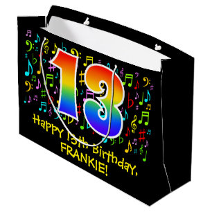 13th Birthday - Colourful Music Symbols, Rainbow 1 Large Gift Bag