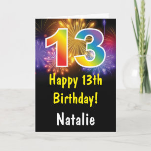 13th Birthday Colourful Rainbow Fireworks Card