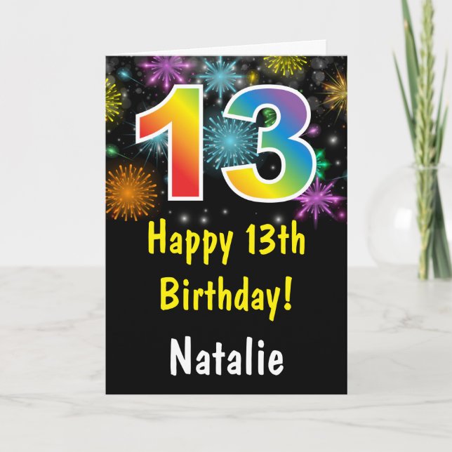 13th Birthday Colourful Rainbow Fireworks Card (Front)