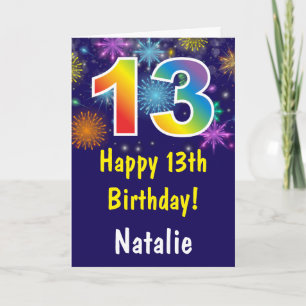 13th Birthday Colourful Rainbow Fireworks Navy Blu Card
