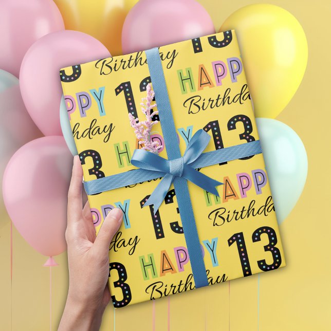 13th Birthday Colourful Typography  Wrapping Paper (Creator Uploaded)