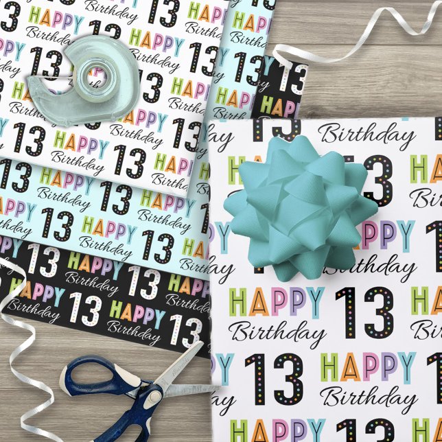 13th Birthday Colourful Typography  Wrapping Paper Sheet (Creator Uploaded)