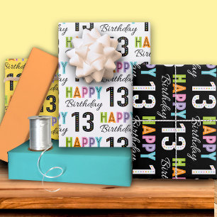 13th Birthday Colourful Typography Wrapping Paper Sheet