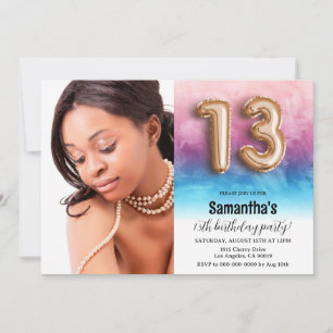 13th Birthday Confetti Gold Portrait Invitation
