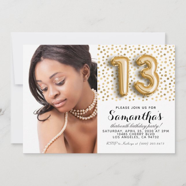 13th Birthday Confetti Gold Portrait Invitation (Front)