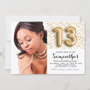 13th Birthday Confetti Gold Portrait Invitation