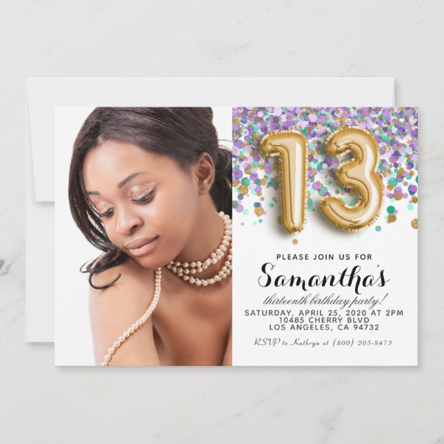 13th Birthday Confetti Gold Portrait Invitation (Front)