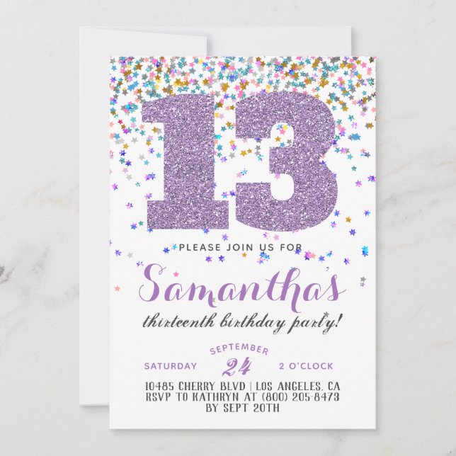 13th Birthday Confetti Invitation (Front)