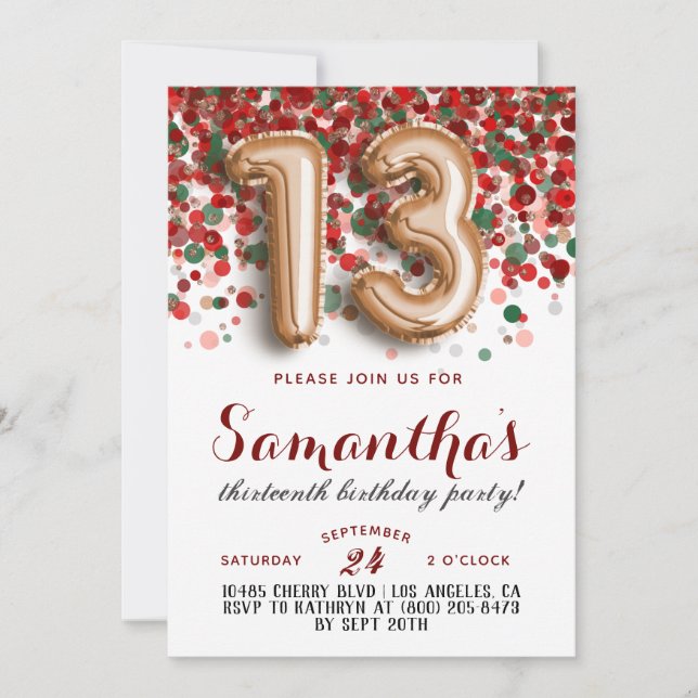 13th Birthday Confetti Invitation (Front)