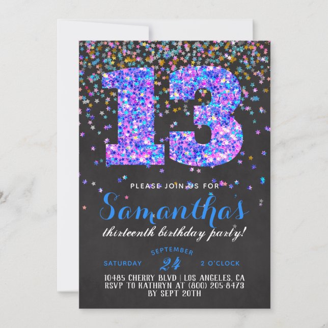 13th Birthday Confetti Invitation (Front)