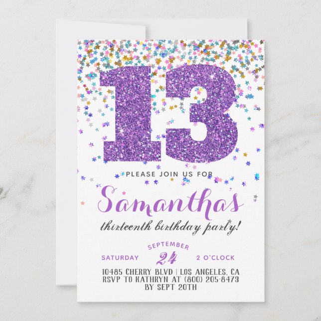 13th Birthday Confetti Invitation (Front)