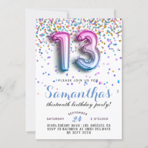 13th Birthday Confetti Invitation
