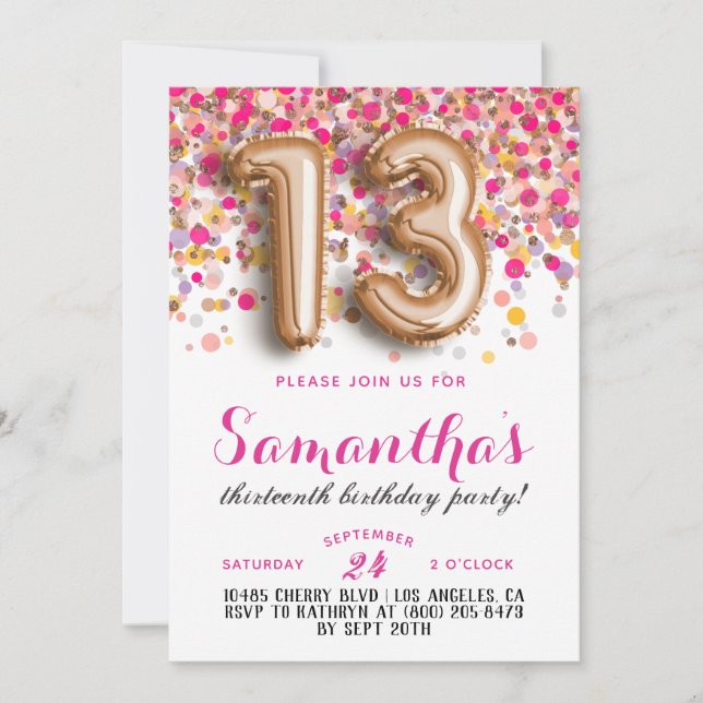 13th Birthday Confetti Invitation (Front)