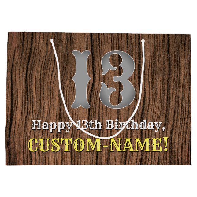 13th Birthday: Country Western Inspired Look, Name Large Gift Bag (Back)