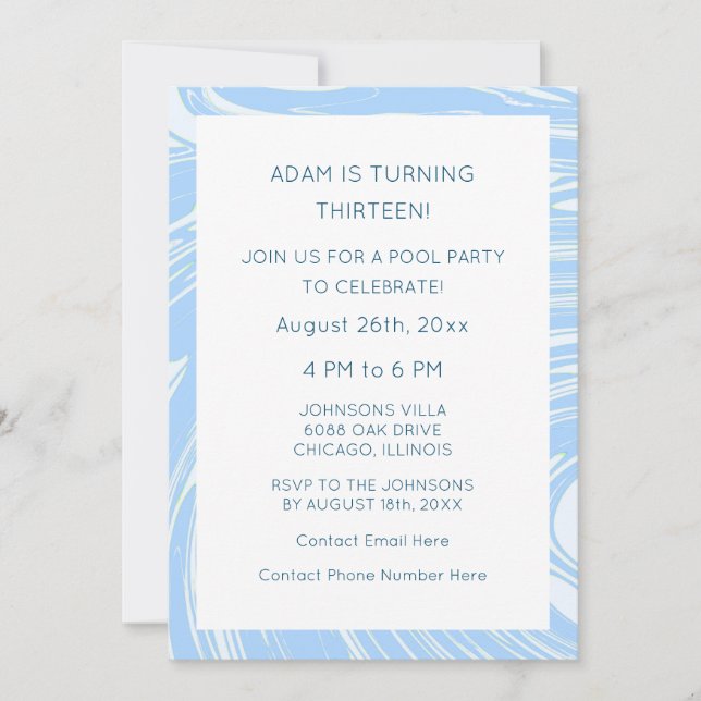 13th Birthday Custom Age Blue Abstract Beach Wave Invitation (Front)
