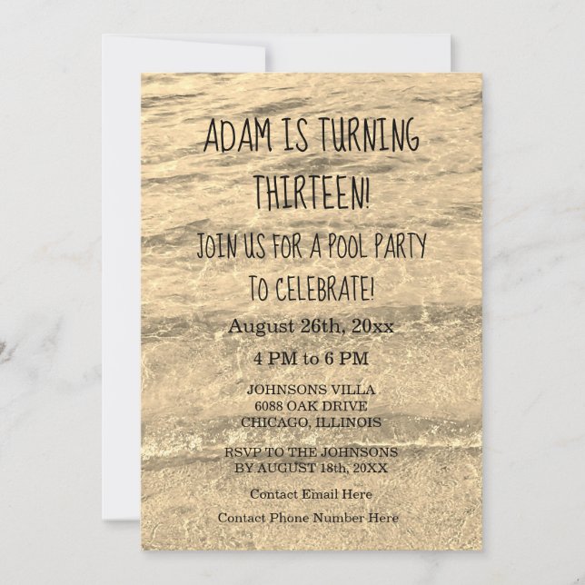 13th Birthday Custom Age Name Water Abstract Cool Invitation (Front)