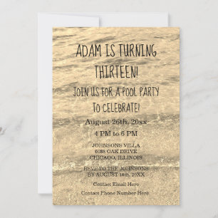 13th Birthday Custom Age Name Water Abstract Cool Invitation
