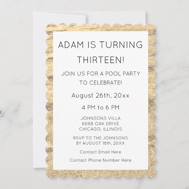 13th Birthday Custom Age Name Water Modern 2023 Invitation (Front)