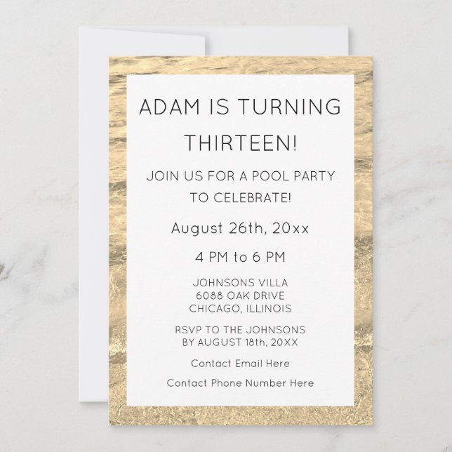 13th Birthday Custom Age Name Water Simple 2023 Invitation (Front)