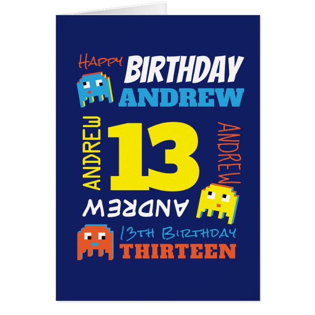 13th birthday custom name yellow blue pixel gamer (Front)
