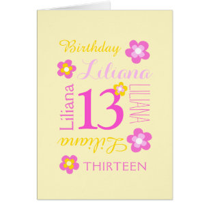 13th birthday custom name yellow pink flowers