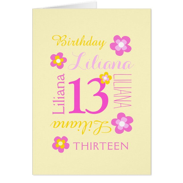 13th birthday custom name yellow pink flowers (Front)