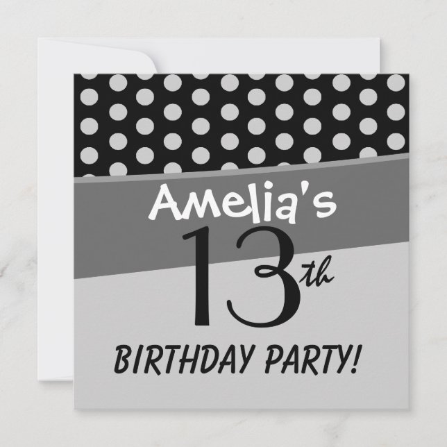 13th Birthday Cute Polka Dots for Girl Invitation (Front)