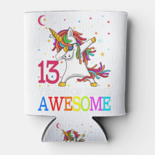 13th Birthday Dabbing Unicorn Party Gift 13 Years Can Cooler