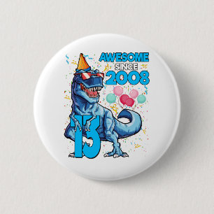 13th Birthday Dinosaur 13 Year Old Boy Kids 6 Cm Round Badge