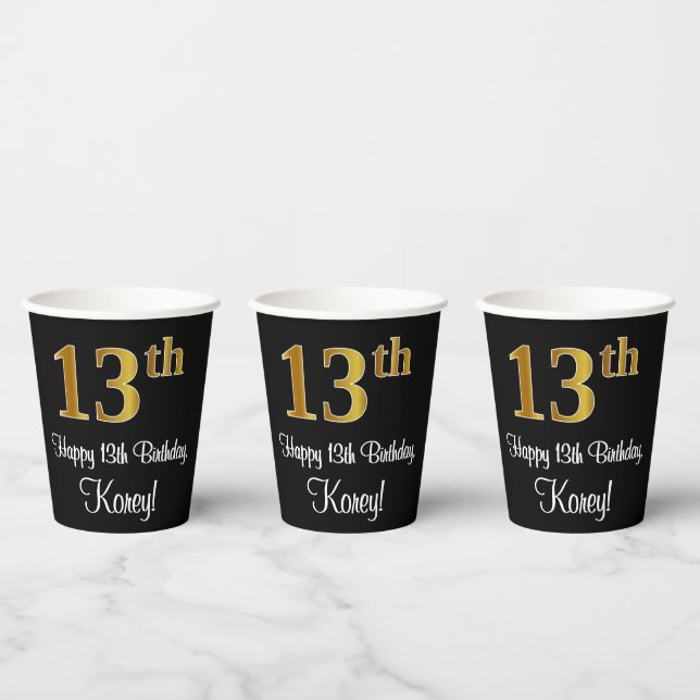 13th Birthday - Elegant Luxurious Faux Gold Look # Paper Cups (Multi)