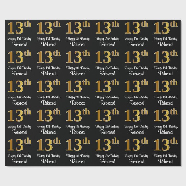 13th Birthday: Elegant Luxurious Faux Gold Look # Wrapping Paper (Flat)
