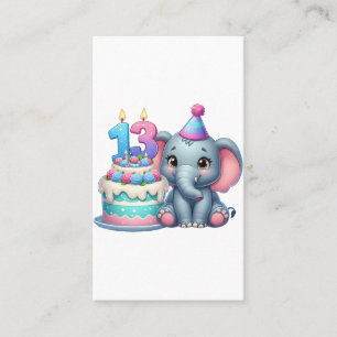 13th Birthday Elephant Cake Business Card