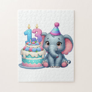 13th Birthday Elephant Cake Jigsaw Puzzle