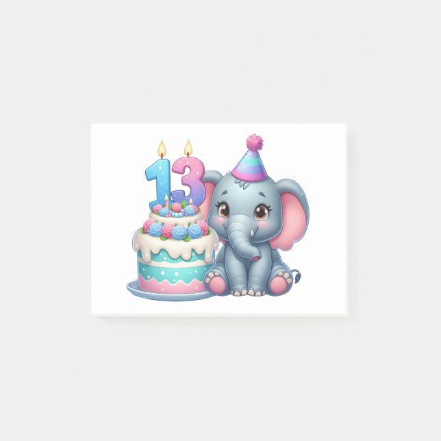 13th Birthday Elephant Cake Post-it Notes (Front)