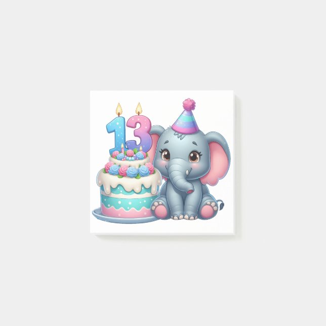 13th Birthday Elephant Cake Post-it Notes (Front)