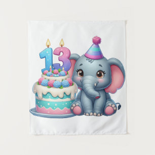 13th Birthday Elephant Cake Tapestry