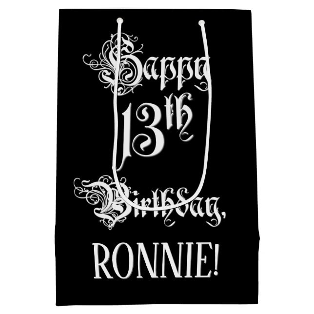 13th Birthday: Fancy, Elegant Script + Custom Name Medium Gift Bag (Back)
