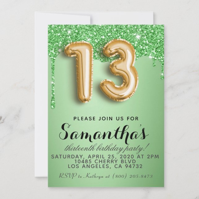 13th Birthday Faux Glitter Invitation (Front)